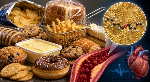 Packaged and baked foods containing industrially produced trans fats harmful to heart health